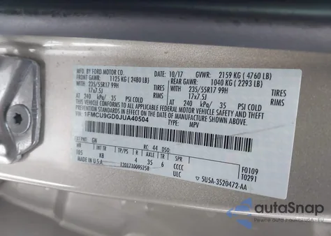 2018 Ford Escape Se from USA, damaged, VIN 1FMCU9GD0JUA40504